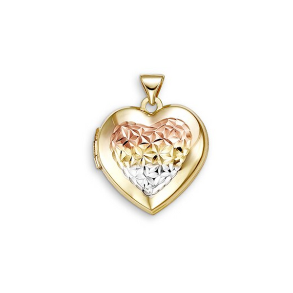 10K Yellow Gold Heart Shape Tri-Gold Locket