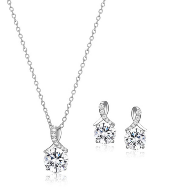 Sterling Silver Cubic Zirconia Necklace & Earring Set