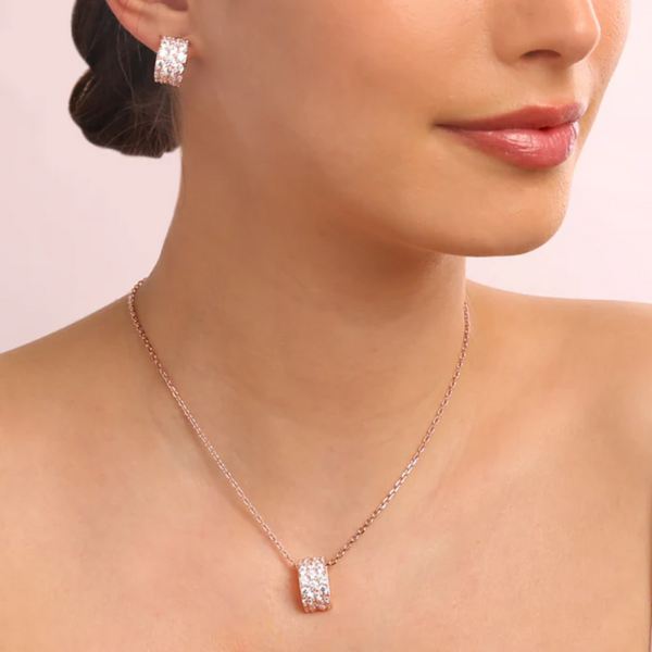 Bronzallure 18K Rose Gold Plated Necklace With Half Moon Pendant