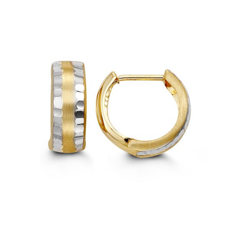 10K White & Yellow Gold Textured Huggie Hoops