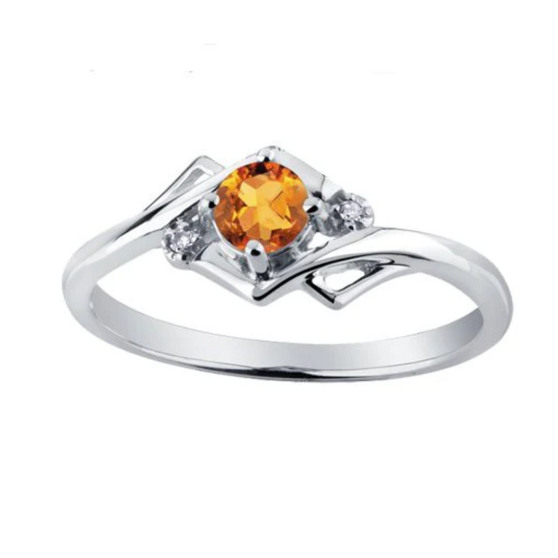 10K White Gold Citrine & Diamond Ring