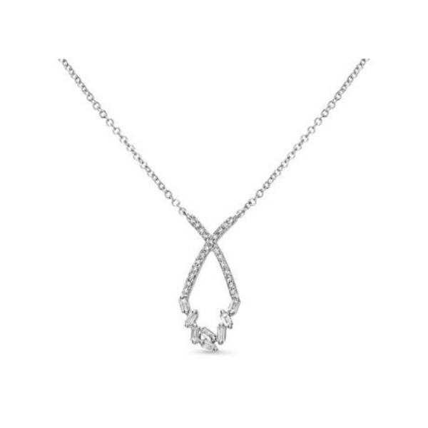 14K White Gold Diamond Necklace with Adjustable Chain