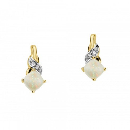 10K Yellow Gold Diamond & Opal Stud Earrings