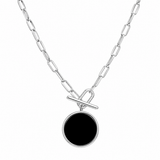 Elle Sterling Silver "Lustre" Black Agate Toggle Necklace