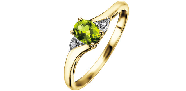 10K YG 5x4mm OV PERIDOT & .01CTW DIAMOND RING 2=.01