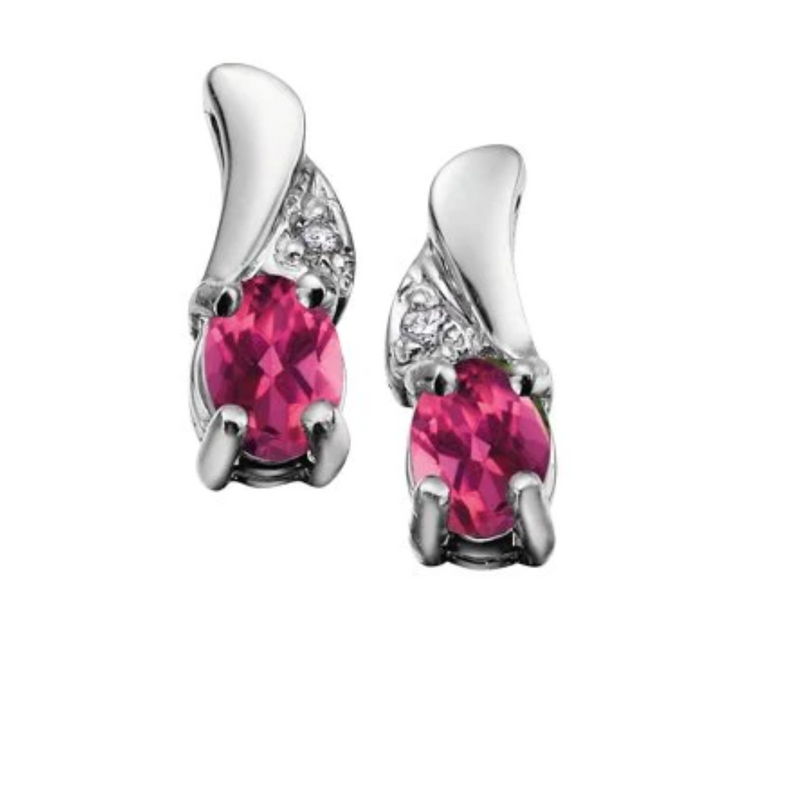 10K White Gold Diamond & Pink Tourmaline Stud Earrings