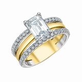14K Yellow & White Gold Emerald Cut Lab Grown Diamond Ring w/ Hidden Halo &