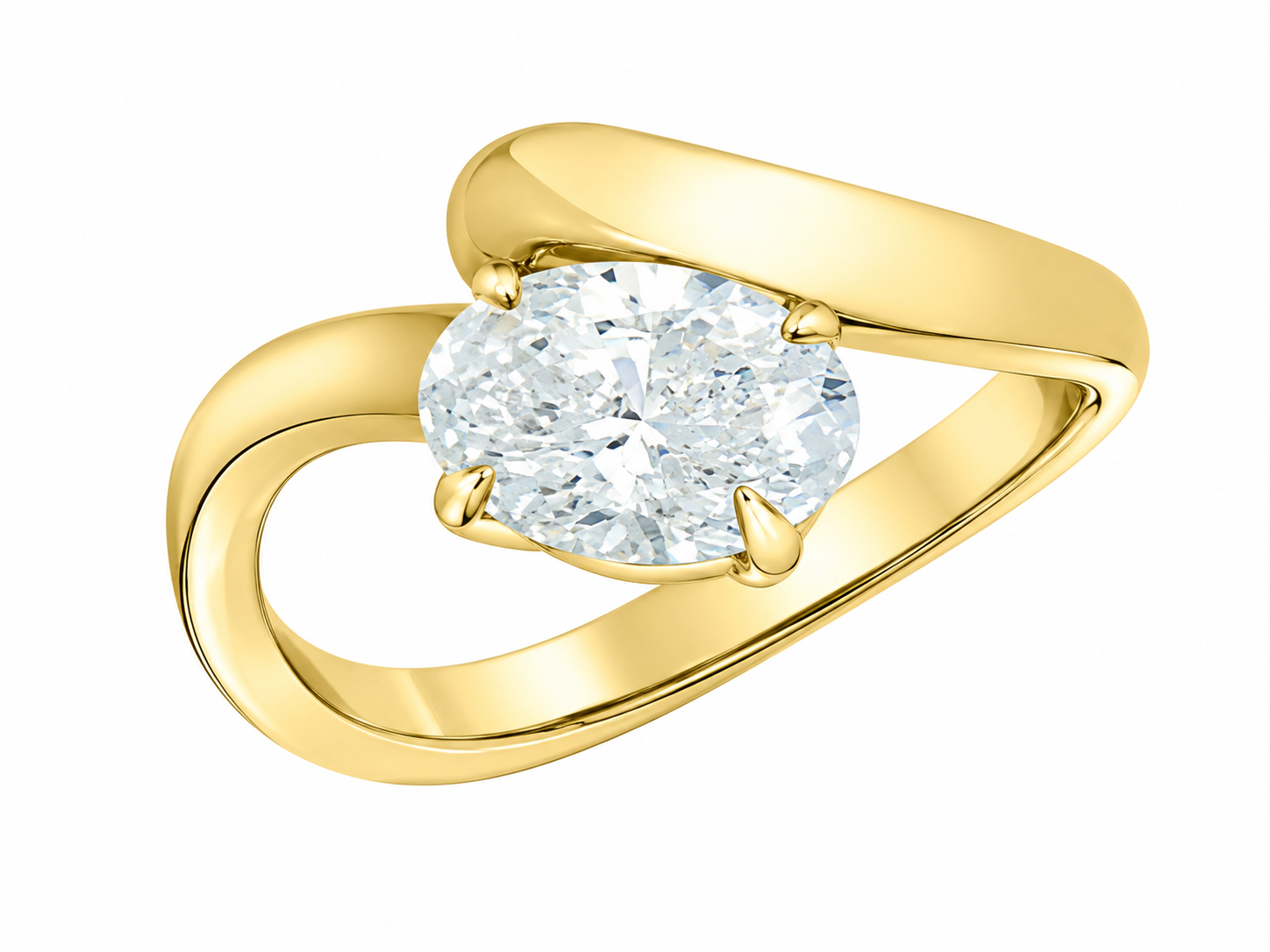 14K Yellow Gold Oval Lab Grown Diamond East-West Solitaire Ring