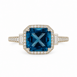 14K Yellow Gold .38CTW Diamond & London Blue Topaz Ring With Emerald Cut Diamond Accents