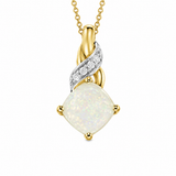 10K Yellow Gold Diamond & Opal Pendant on Chain