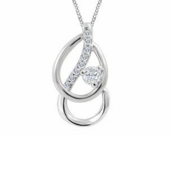 10K White Gold Round Brilliant .113ctw Canadian Diamond Fancy Pendant on Chain