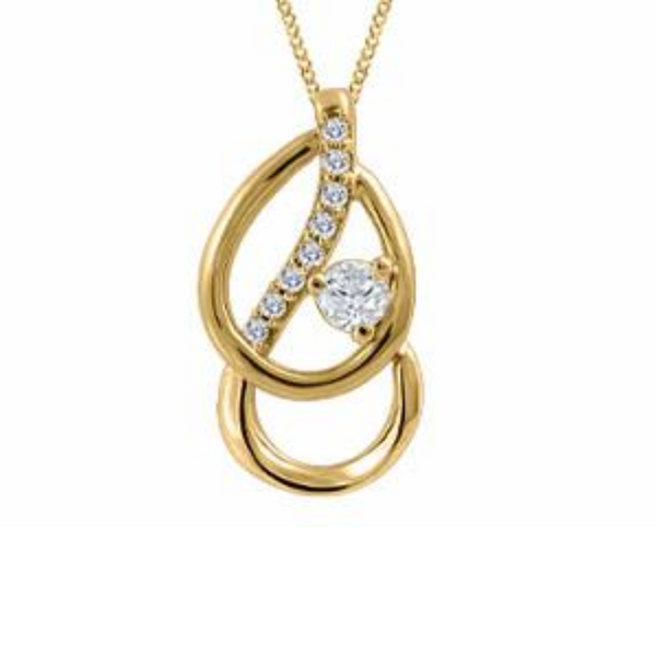 10K Yellow Gold Round Brilliant .113ctw Canadian Diamond Fancy Pendant on Chain