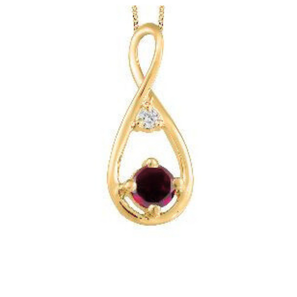10K Yellow Gold Garnet & .028ct Canadian Diamond Pendant on Chain