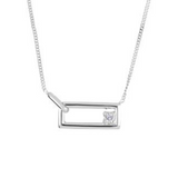 10K White Gold .028ct Canadian Diamond Horizontal Rectangle Necklace
