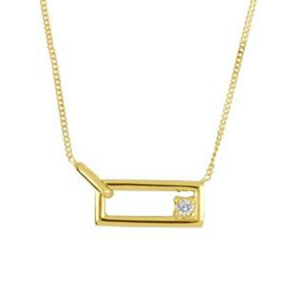 10K Yellow Gold .028ct Canadian Diamond Horizontal Rectangle Necklace