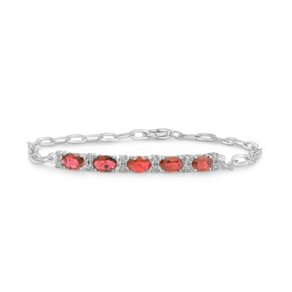 14K White Gold 7" Oval Ruby & .14ctw Diamond Paperclip Link Bracelet