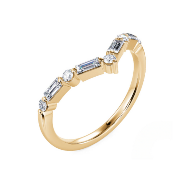 14K Yellow Gold .32ctw Round Brilliant & Baguette Diamond "V" Band