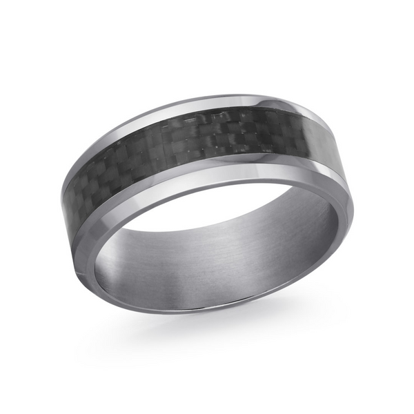 Tantalum & Black Patterned Carbon Fiber 8mm Wedding Band RS10