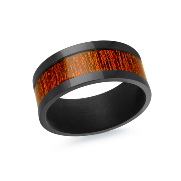 9mm Black Tantallum & Wood Center Wedding Band RS10