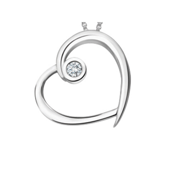 10K White Gold .03ct Diamond Heart Pendant on Chain