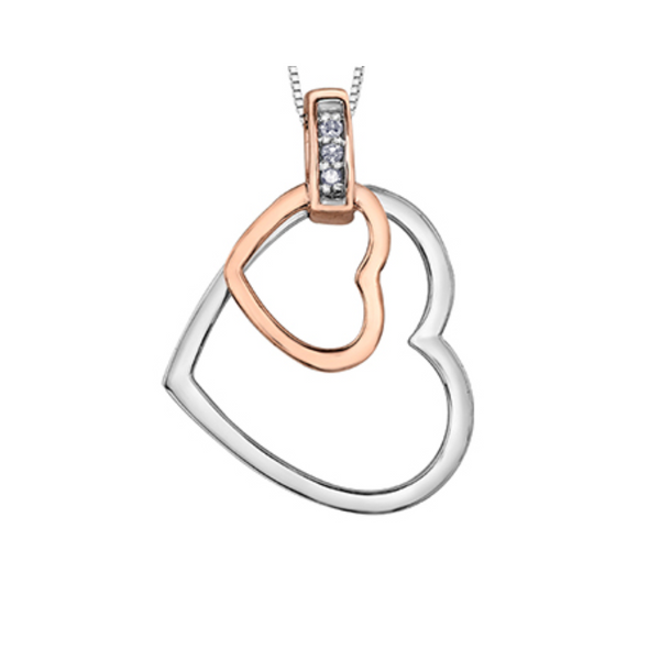 10K White and Rose Gold .015ctw Diamond Heart Pendant on Chain