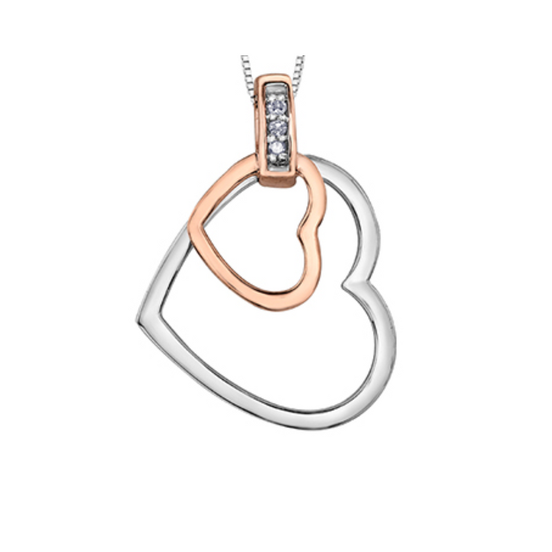10K White and Rose Gold .015ctw Diamond Heart Pendant on Chain