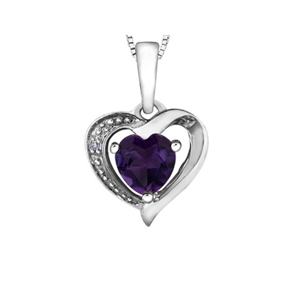 10K White Gold Amethyst & .005ctw Diamond Heart Pendant on Chain