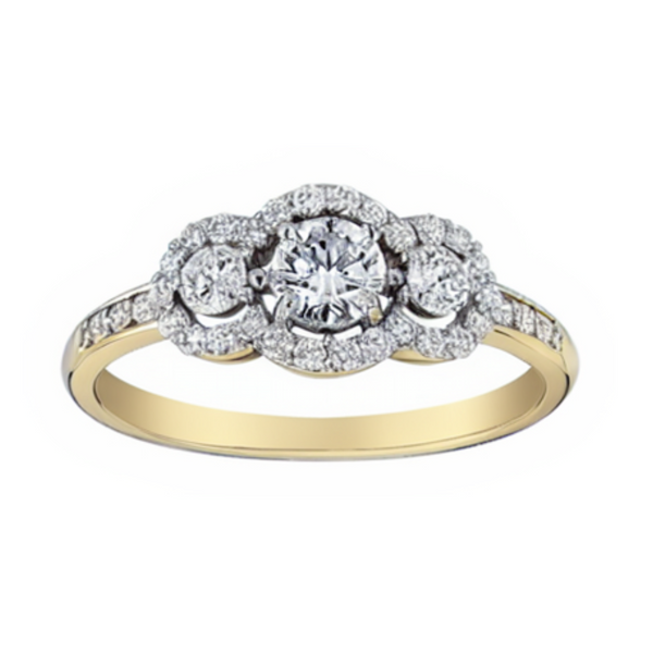 14K Yellow Gold 0.752ctw Canadian Diamond Halo Trinity Ring