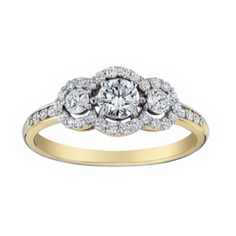 14K Yellow Gold 0.752ctw Canadian Diamond Halo Trinity Ring