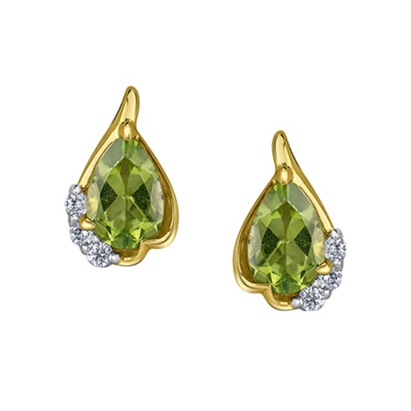 10K Yellow Gold Pear shaped Peridot & .06ctw Diamond Studs