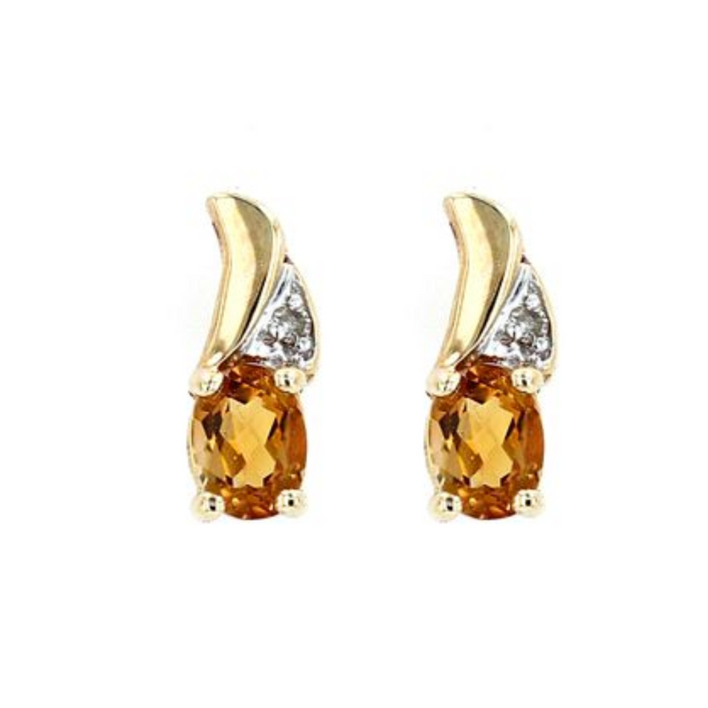 10K Yellow Gold Diamond & Citrine Stud Earrings