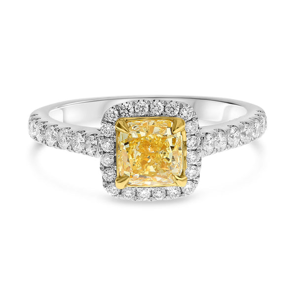 18K White Gold 1.44CTW White & Yellow Diamond Halo Ring