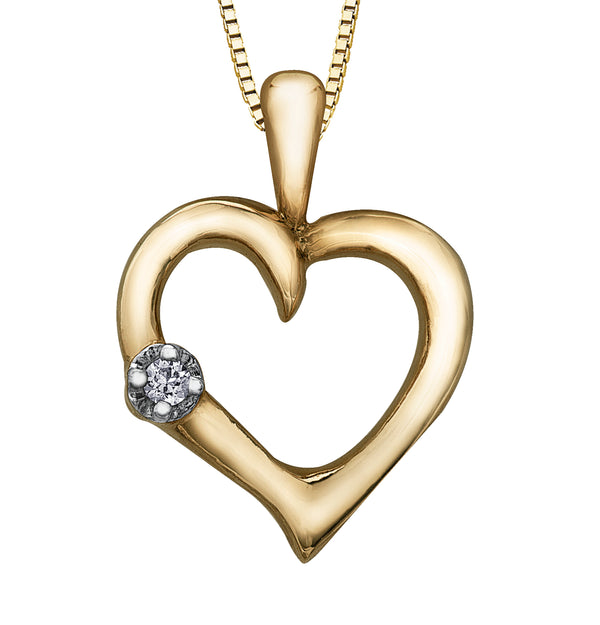 10K Yellow Gold .015ct Diamond Heart Pendant on Chain