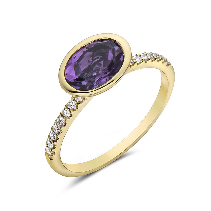 14K Yellow Gold Diamond & Amethyst Ring