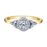 18K Yellow & White Gold .524ctw Canadian Diamond Halo Ring w Side Stones
