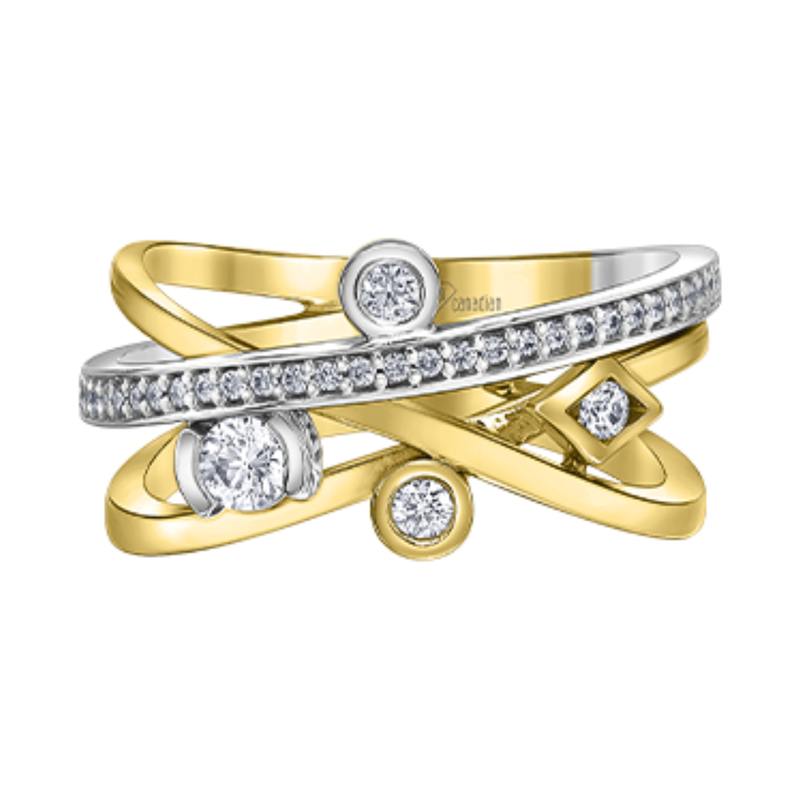 14K Yellow & White Gold .444ctw Canadian Diamond Crossover Geometric Ring