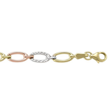 10K Yellow White & Rose Gold Oval Link Bracelet