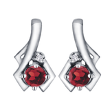 10K White Gold Garnet & .007ctw Diamond Earrings