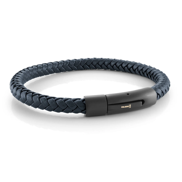 Italgem Navy Blue Leather Bracelet with Black Matte Clasp