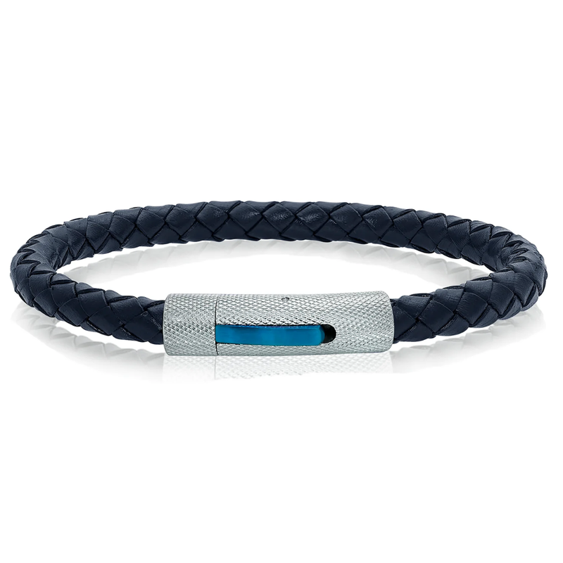Italgem Blue Checkered Clasp Leather Bracelet