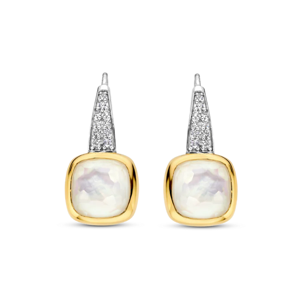 TI SENTO Mother of Pearl & Cubic Zirconia Dangle Hoops