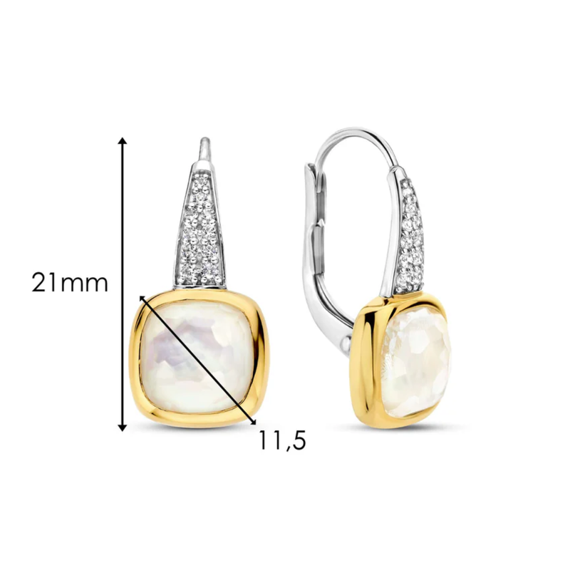 TI SENTO Mother of Pearl & Cubic Zirconia Dangle Hoops
