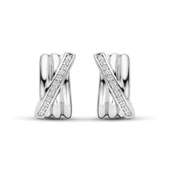 TI SENTO Cubic Zirconia Channel Crossover Multi Band Small Hoops