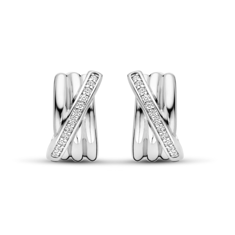 TI SENTO Cubic Zirconia Channel Crossover Multi Band Small Hoops