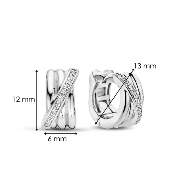 TI SENTO Cubic Zirconia Channel Crossover Multi Band Small Hoops