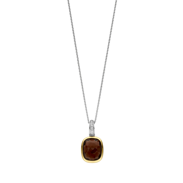 TI SENTO Brown Gemstone w Cubic Zirconia Accent Pendant on a Chain