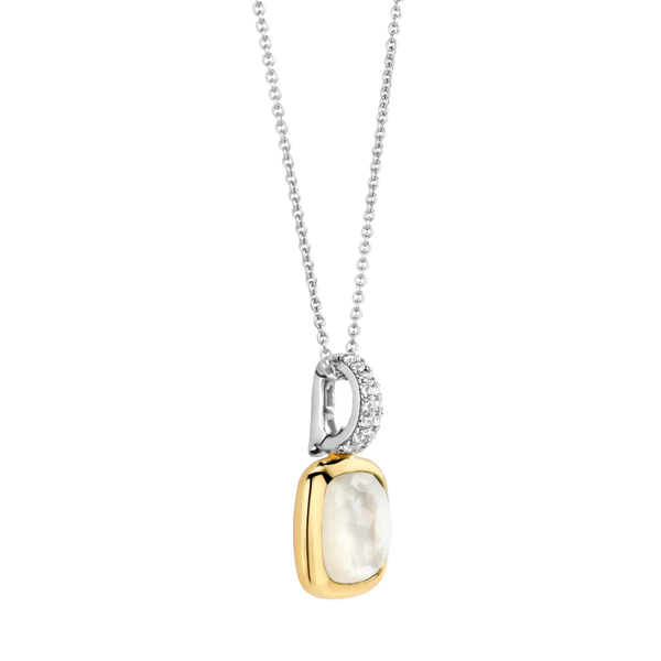 TI SENTO Mother of Pearl w Cubic Zirconia Accent Pendant on a Chain