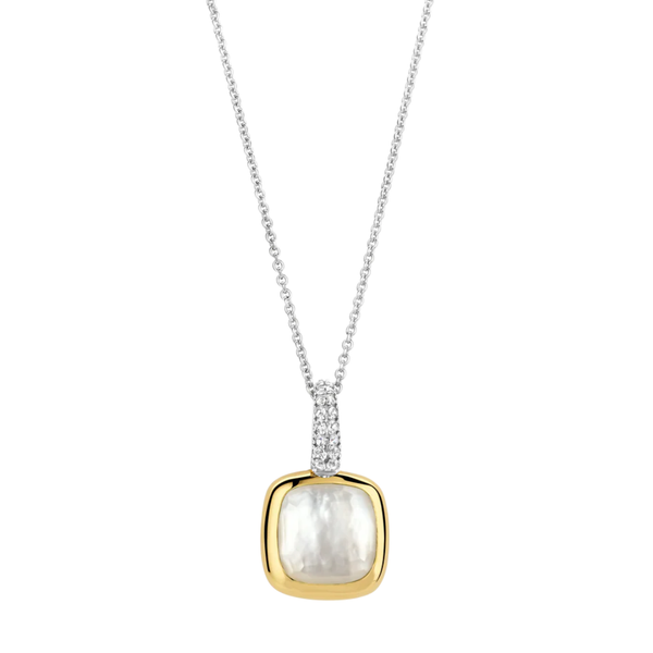 TI SENTO Mother of Pearl w Cubic Zirconia Accent Pendant on a Chain