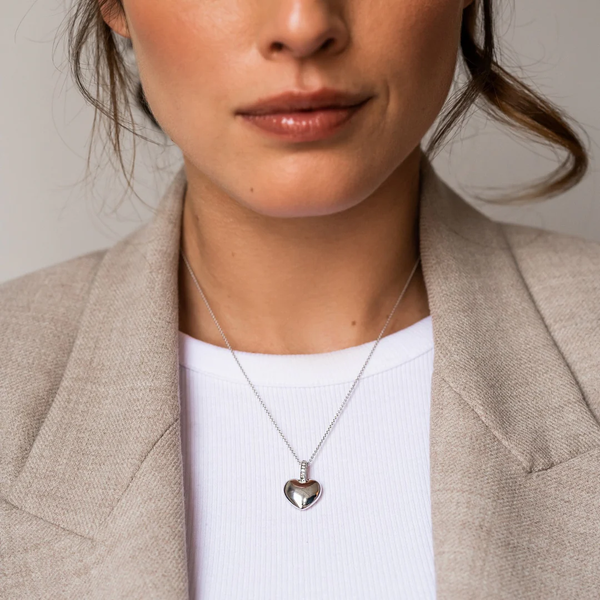 TI SENTO Heart w Cubic Zirconia Accent Pendant on a Chain