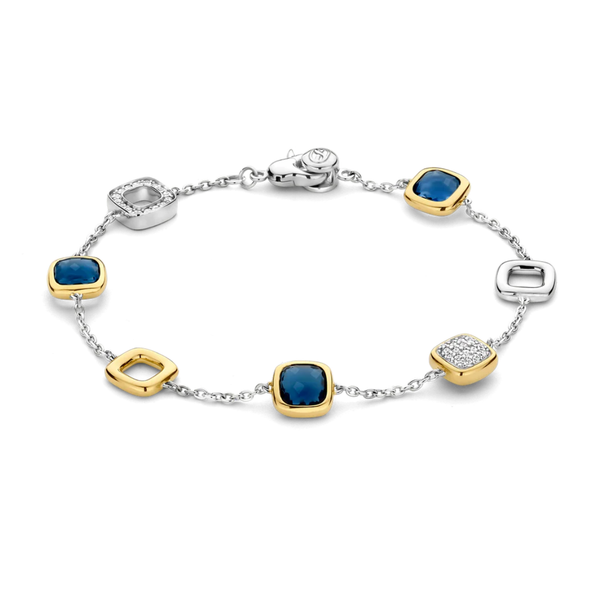 TI SENTO Blue Gemstone & Cubic Zirconia Cluster Charm Bracelet